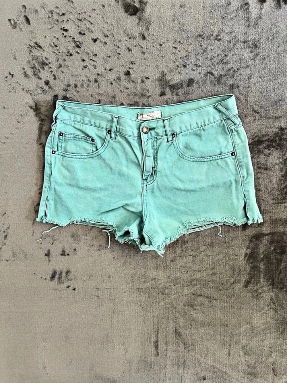 We The Free People Women's distressed Jean Shorts color Turquoise Size 2.
